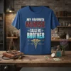 T-shirt with "My Favorite Nurse Calls Me Brother" text, stethoscope graphic, and Caduceus symbol
