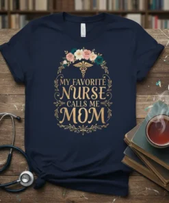 My Favorite Nurse Calls Me Mom T-Shirt with floral Caduceus design