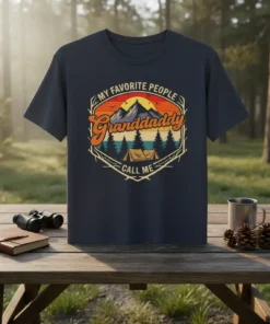 My Favorite People Call Me Grandaddy vintage camping t-shirt design featuring mountains and trees