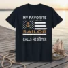 My Favorite Sailor Calls Me Sister t-shirt design featuring an anchor and distressed American flag elements
