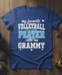 My Favorite Volleyball Player Calls Me GRAMMY t-shirt with volleyball graphic and white text