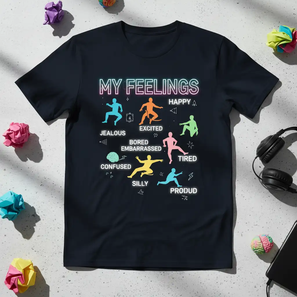 MY FEELINGS HAPPY JEALOUS quote printed with eye-catching design on durable material t-shirt design