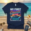 My First Cruise 2026 Making Memories For A Lifetime t-shirt design with cruise ship, palm trees, and sunset