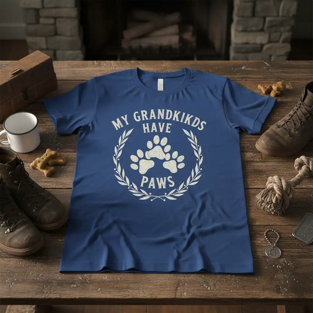 MY GRANDKIKDS HAVE PAWS eye-catching design printed on comfortable cotton fabric creating a standout t-shirt