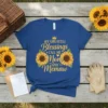 My Greatest Blessings Call Me Mom and Memaw text with sunflowers on a blue t-shirt