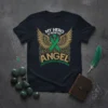 Liver Cancer Awareness T-Shirt with text "My Hero Is Now My Angel" and green awareness ribbon with wings