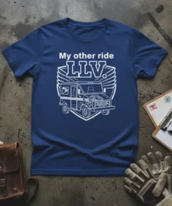 My other ride LLV T-Shirt featuring a detailed graphic of the iconic postal service LLV truck with the text "My