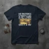 Dark t-shirt with white text: "MY PATIENCE IS BASICALLY LIKE A GIFT CARD NOT SURE HOW MUCH GIVE IT A