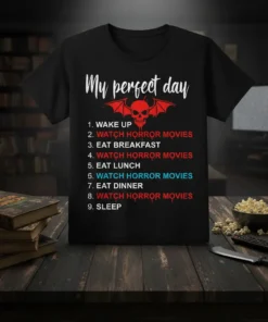 My perfect day WAKE text design featuring detailed typography on quality t-shirt