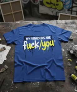 My Pronouns Are Fuck You detailed graphic design printed on comfortable cotton t-shirt