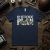 My Retirement Plan t-shirt design with a vintage motorcycle graphic and distressed text