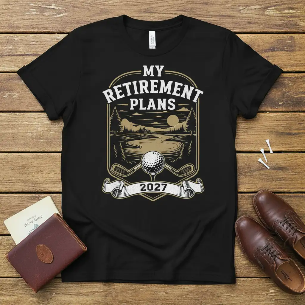 My Retirement Plans 2027 golf theme graphic on a black t-shirt
