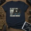 My Rights Dont End Where Your Feelings Begin quote with eagle and guns graphic on a navy t-shirt