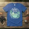 My Spirit animal sloth design on a blue t-shirt, featuring a cute sloth hanging from a branch with tropical leaves