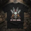 My Spirit Animal T-Shirt with a creepy bunny skull and crossed chainsaws, red eyes, white text