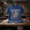 My Tools Are Organized Somewhere t-shirt design featuring scattered tools and distressed text