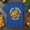 Nacho Average Vegan t-shirt design featuring a bowl of guacamole with tortilla chips and salsa