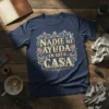 Nadie Me Ayuda En Esta Casa Spanish quote t-shirt with ornate floral border and small figures