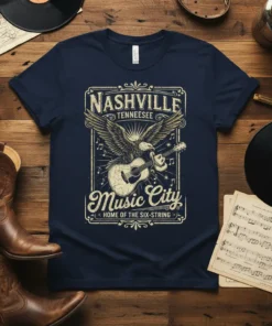 Nashville Tennessee Music City Home of the Six-String t-shirt design with eagle and guitar graphic