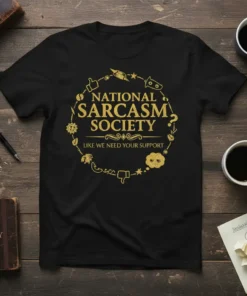 NATIONAL SARCASTM SOCIETY LIKE text design featuring unique typography on quality t-shirt