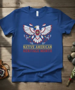 Native American Heritage Month t-shirt design featuring a stylized eagle and cultural patterns
