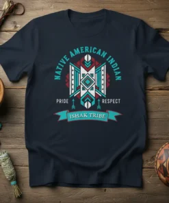 Native American Indian Pride Respect Ishak Tribe t-shirt with geometric indigenous design and tribal text