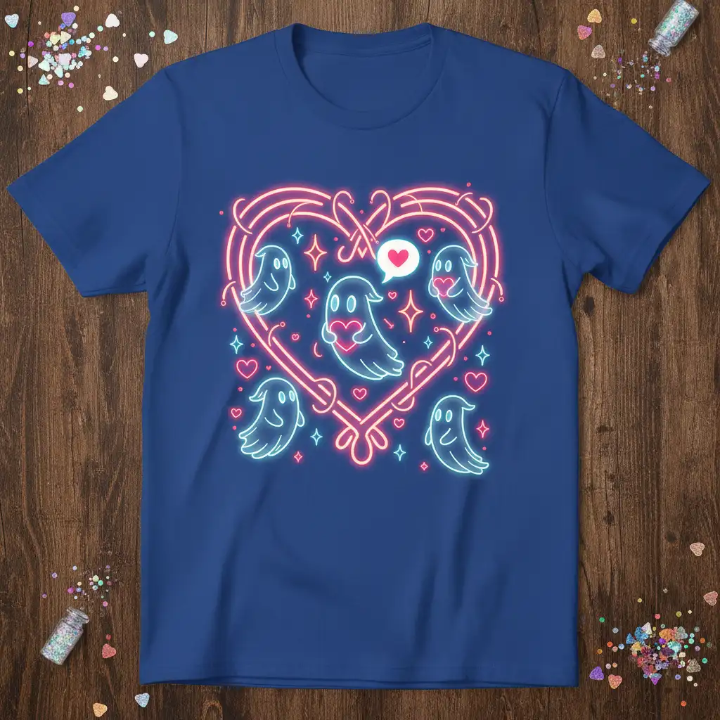 Neon Ghost Heart Design eye-catching design printed on durable material creating a standout t-shirt
