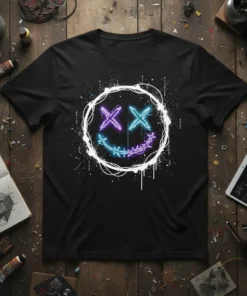 Neon Smiley Face Tee bold graphic design printed on comfortable cotton t-shirt