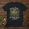 Never Fear the Paddy Wagon is HERE St. Patrick's Day t-shirt with leprechauns in a wagon graphic