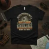 Never Underestimate a Cyclist Born in 1944 vintage t-shirt design with cyclist graphic and retro stripes