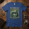 T-shirt featuring "Never Underestimate A Woman With An Irish Wolfhound" text and a graphic of a woman with an Irish