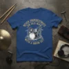 Vintage style t-shirt design with text "Never Underestimate An Old Man With A Drum Set" and a detailed illustration of