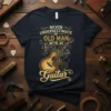 Never Underestimate An Old Man With AE Guitar T-Shirt design featuring an acoustic guitar and musical notes