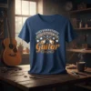 Never Underestimate An Old Man With A Guitar t-shirt design featuring crossed guitars and vintage typography