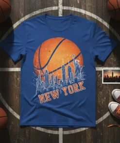 New York Basketball Cityscape bold graphic design printed on comfortable cotton t-shirt