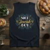 NICE Jewish BOY text design with menorahs and stars of David, in blue and gold on a navy tank top