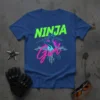 Ninja Girl t-shirt design with neon green "NINJA" text and pink "Girl" script, featuring a silhouette of a female ninja