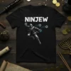 Black t-shirt with "NINJEW" text and a ninja throwing Star of David shurikens