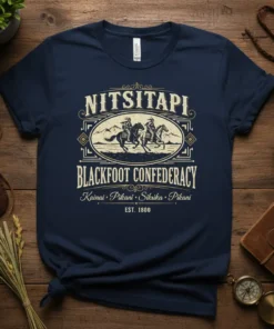 NITSITAPI BLACKFOOT CONFEDERACY Kainai text design featuring creative typography on quality t-shirt