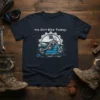 No Dirt Bike Today text above a detailed graphic of a motocross bike within a gear, on a navy t-shirt