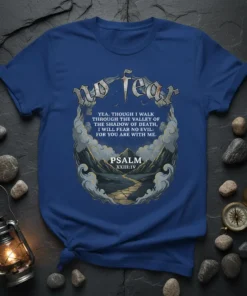 No Fear Psalm 23 Bible Verse T-Shirt design with text "Yea, Though I Walk Through The Valley Of The Shadow