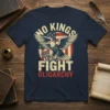 No Kings Fight Oligarchy t-shirt design with eagle, crown, and American flag graphic
