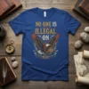 No One Is Illegal On T-Shirt with eagle graphic, promoting human rights and equality