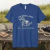 Great Lakes map graphic t-shirt with text "No Salt • No Sharks • No Problems" in a casual, vintage style