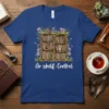 No shelf-Control book lover t-shirt featuring a whimsical illustration of a bookshelf made of trees and filled with books
