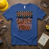 No Worries I Watched the Safety Video funny quote t-shirt design with hazard stripes and rustic font