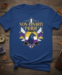 Non-Binary Pride t-shirt with a wolf graphic and the text Non-Binary Pride