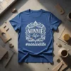 T-shirt with "NONNIE life #nonnielife" text in decorative white font on a blue shirt