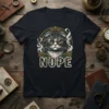 Nope Cat T-Shirt design featuring a grumpy cat wearing glasses and the word "NOPE" in bold letters