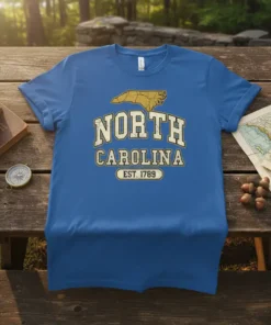 North Carolina EST. 1789 vintage t-shirt design with state outline and distressed typography